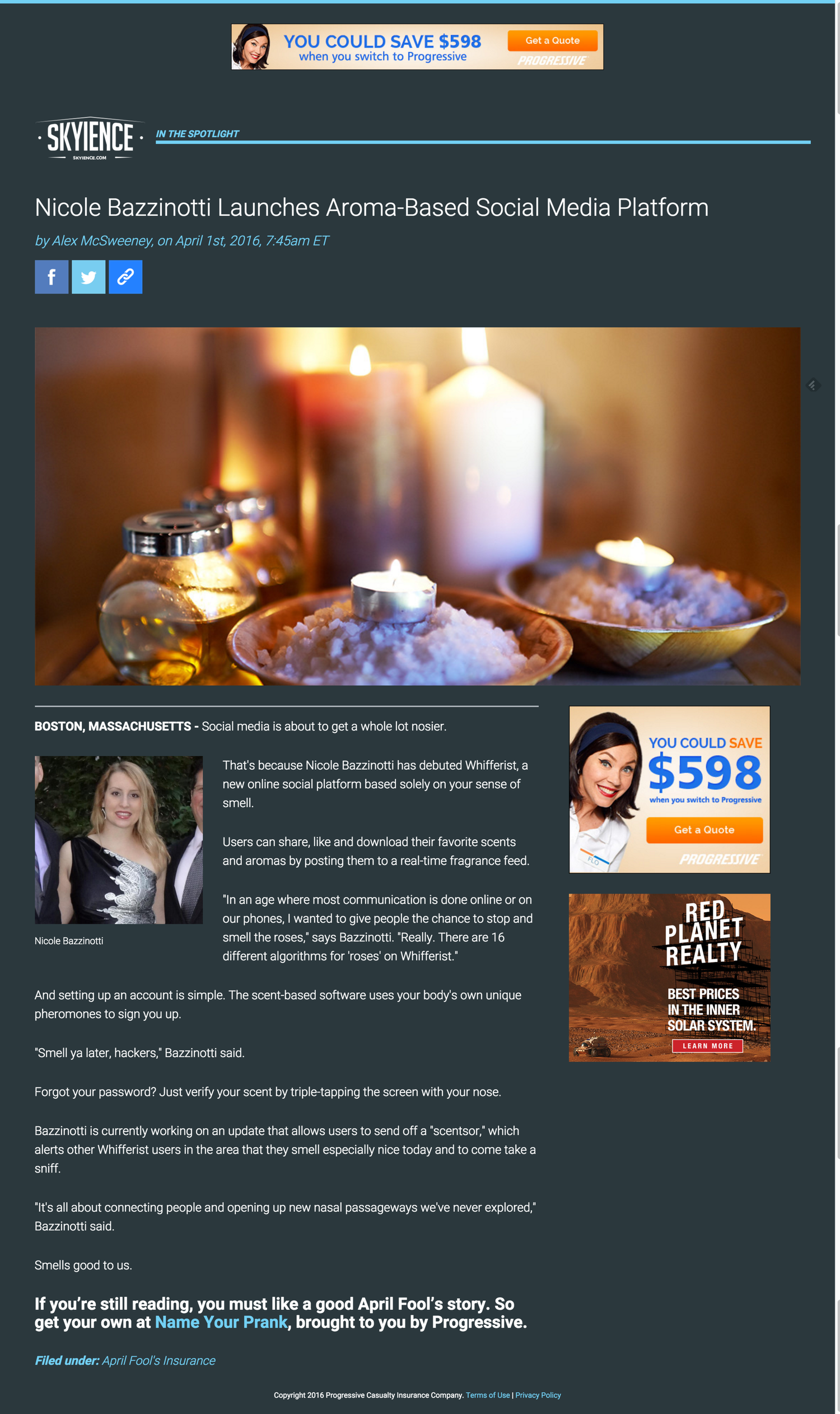 Full prank article, aroma-based social media platform