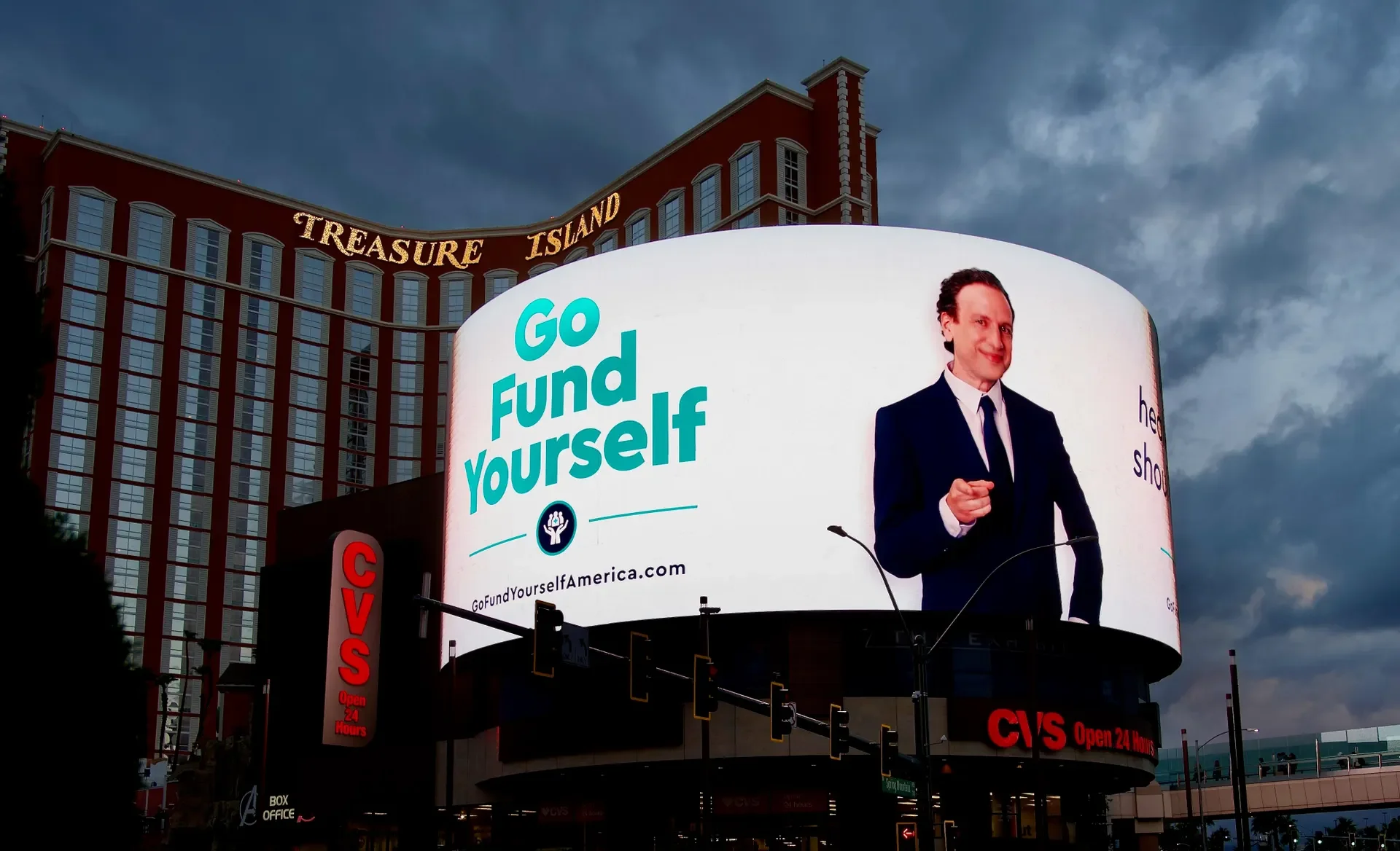 Go Fund Yourself billboard on the Las Vegas Strip