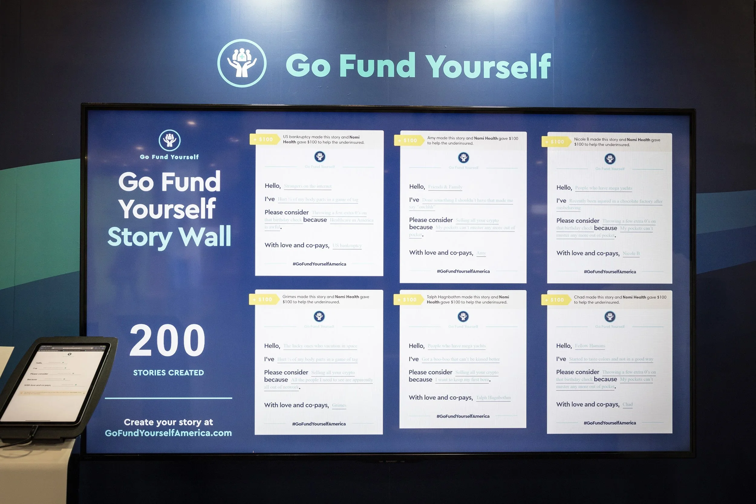 Go Fund Yourself Story Wall, 200 stories created